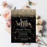 Elegant Modern Gold Diamonds Stars Black Sweet 16 Invitation<br><div class="desc">A modern,  chic and glamourous Sweet 16 with gold diamonds and stars on black background.</div>