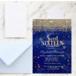 Elegant Modern Gold Diamonds Stars Blue Sweet 16 Invitation<br><div class="desc">A modern,  chic and glamourous Sweet 16 with gold diamonds and stars on blue background.</div>