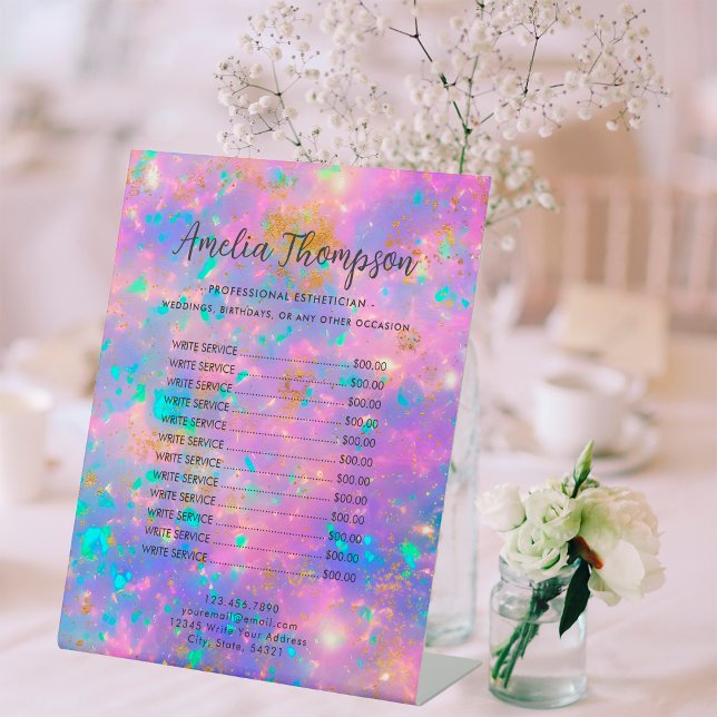 Elegant Modern Gold Fire Opal Stone Price List Pedestal Sign (Front)