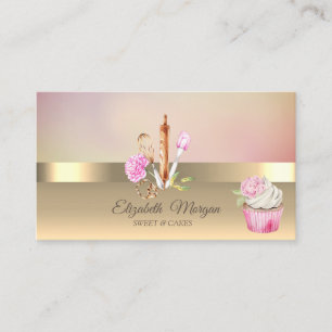 Elegant Modern Gold Floral Bakery Tools Cupcake Business Card