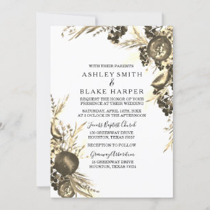 Elegant Modern Gold Floral Fern Wedding Invite