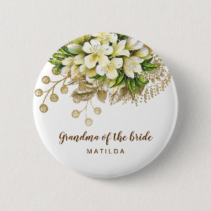 Elegant modern gold floral grandma of the bride 6 cm round badge