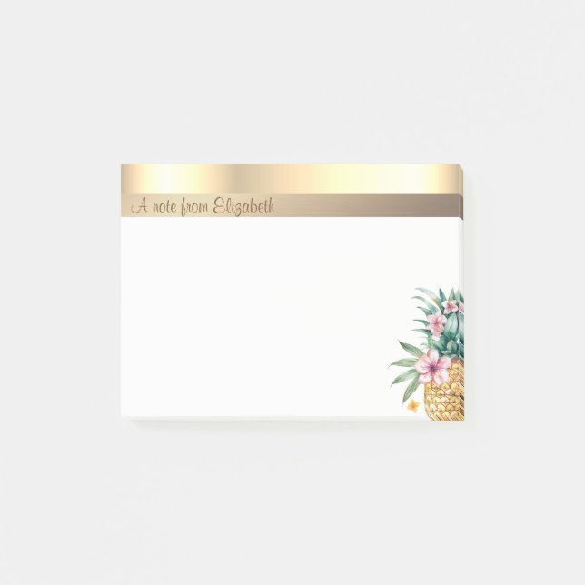 Elegant Modern Gold Floral Pineapple Post-it Notes (Front)