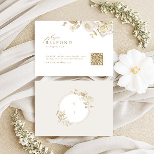 Elegant Modern Gold Floral Wedding QR code RSVP Card