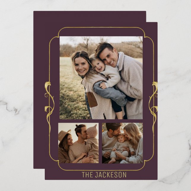 Elegant Modern Gold Foil Family Photo Card (Front/Back)