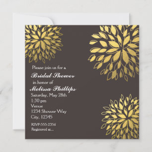 Elegant Modern Gold Foil Floral Grey Invite