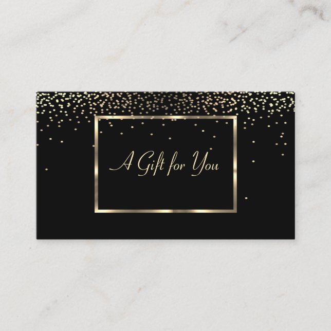 Elegant Modern Gold Frame, Confetti Black Discount Card (Front)