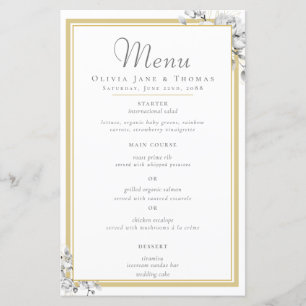 Elegant Modern Gold Frame Floral Wedding Menu