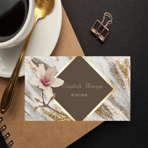 Elegant Modern,Gold Frame,Glitter, Magnolia  Business Card