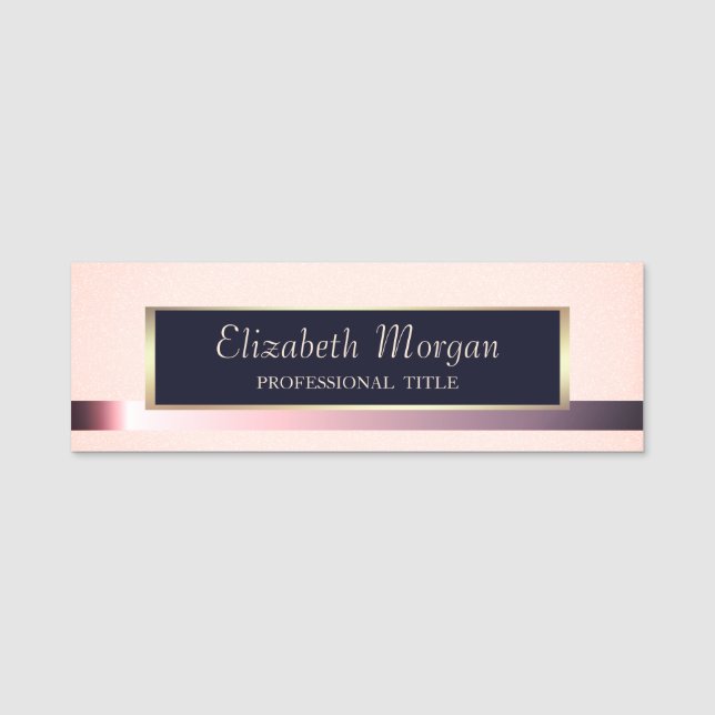 Elegant Modern,Gold Frame,Stripe Name Tag (Front)