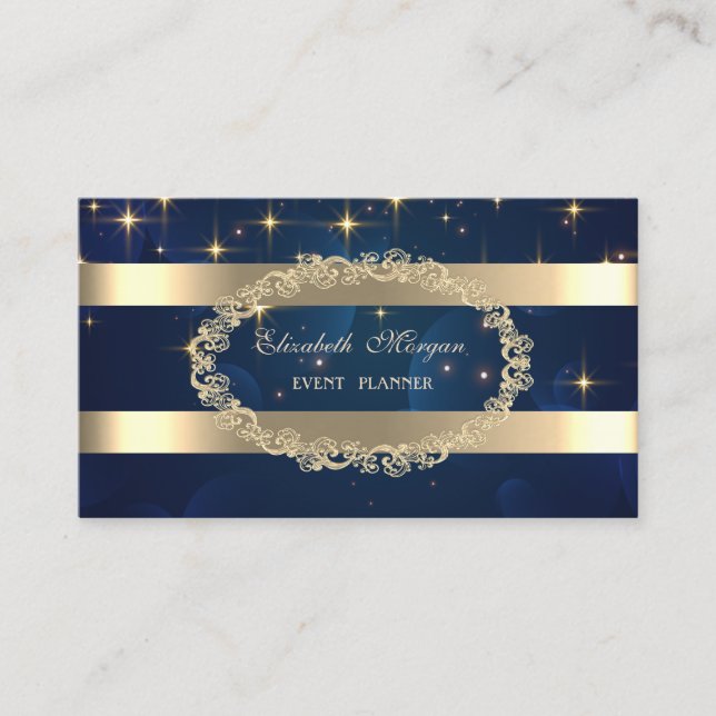Elegant Modern,Gold Frame Striped Stars Business Card (Front)