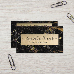 Elegant Modern Gold Glitter &  Black Marble Agate  Business Card
