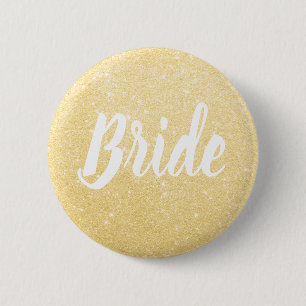 Elegant & modern gold glitter bride wedding 6 cm round badge