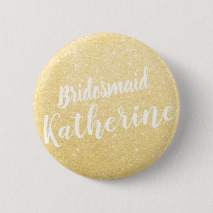 Elegant & modern gold glitter bridesmaid wedding 6 cm round badge