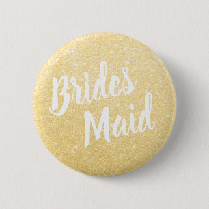 Elegant & modern gold glitter bridesmaid wedding 6 cm round badge