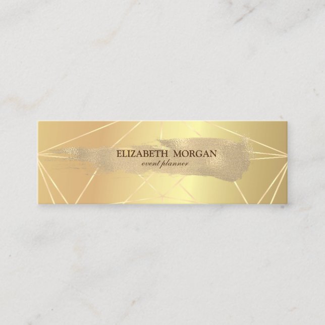 Elegant Modern Gold Glitter Brush Stroke,Geometric Mini Business Card (Front)