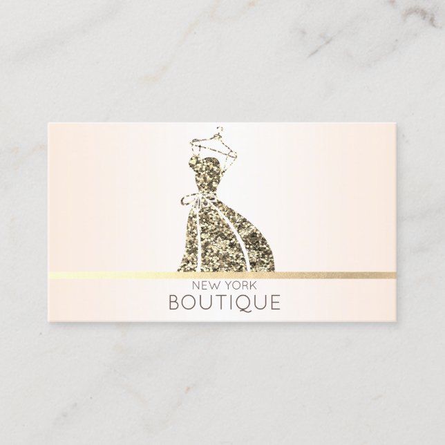 Elegant Modern Gold Glitter Dress Business Card (Front)