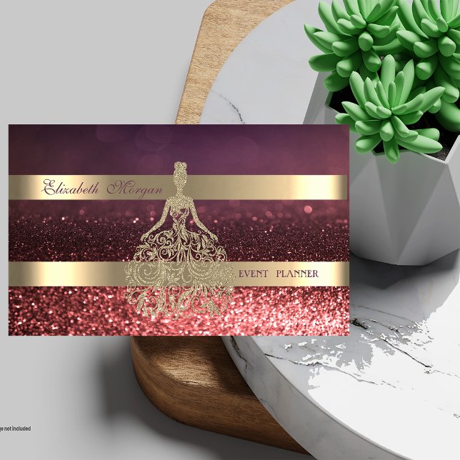 Elegant Modern Gold Glitter Dress, Striped Bokeh Business Card (Creator Uploaded)