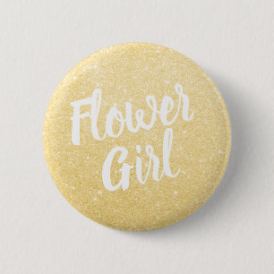 Elegant & modern gold glitter flower girl wedding 6 cm round badge