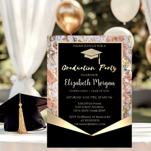 Elegant Modern Gold  Glitter Graduation Cap,Swirls Invitation
