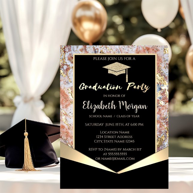 Elegant Modern Gold  Glitter Graduation Cap,Swirls Invitation (Creator Uploaded)