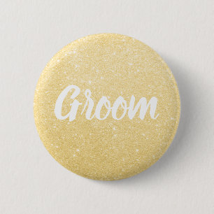 Elegant & modern gold glitter groom wedding 6 cm round badge