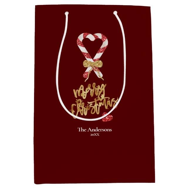 Elegant Modern Gold Glitter Merry Christmas Candy Medium Gift Bag (Front)