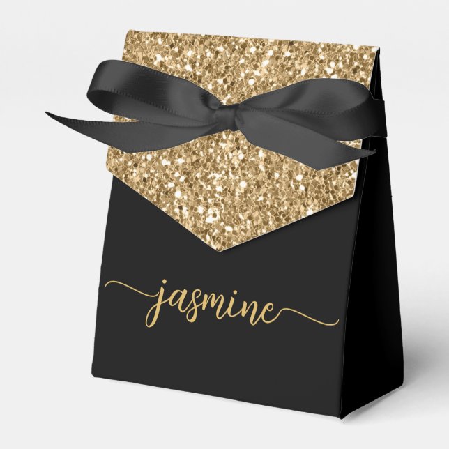  Elegant Modern Gold Glitter Monogram Name Script  Favour Box (Front Side)