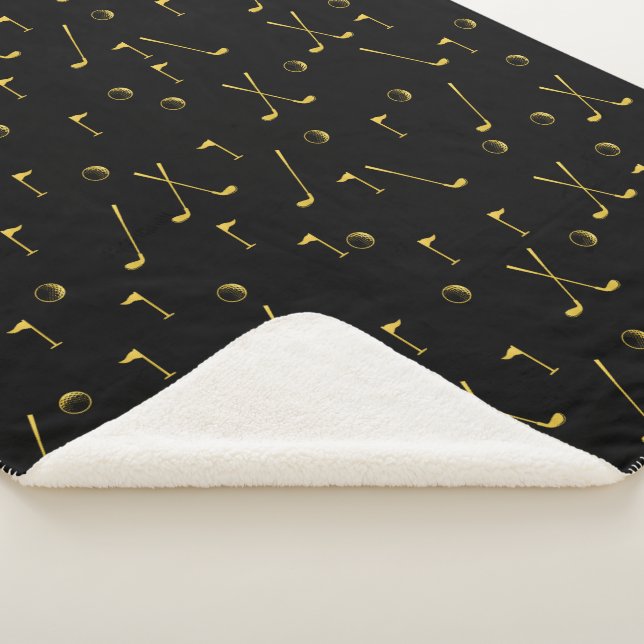 Elegant Modern Gold Golf Pattern Golfer Black Sherpa Blanket (3/4)