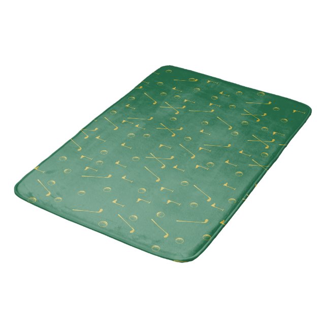 Elegant Modern Gold Golf Pattern Golfer Green Bath Mat (Angled)