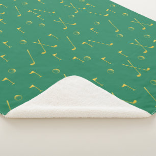 Elegant Modern Gold Golf Pattern Golfer Green Sherpa Blanket