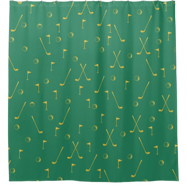 Elegant Modern Gold Golf Pattern Golfer Green  Shower Curtain (Front)