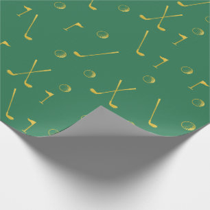 Elegant Modern Gold Golf Pattern Golfer Green  Wrapping Paper