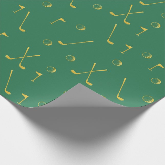 Elegant Modern Gold Golf Pattern Golfer Green  Wrapping Paper (Corner)