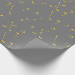 Elegant Modern Gold Golf Pattern Golfer Grey Wrapping Paper