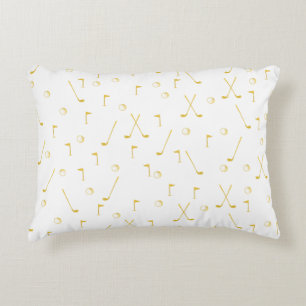 Elegant Modern Gold Golf Pattern Golfer White  Decorative Cushion