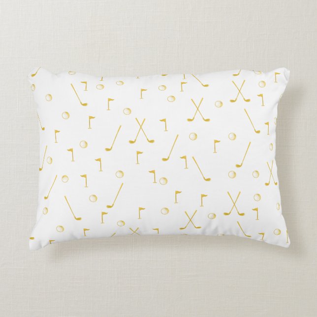 Elegant Modern Gold Golf Pattern Golfer White  Decorative Cushion (Front)