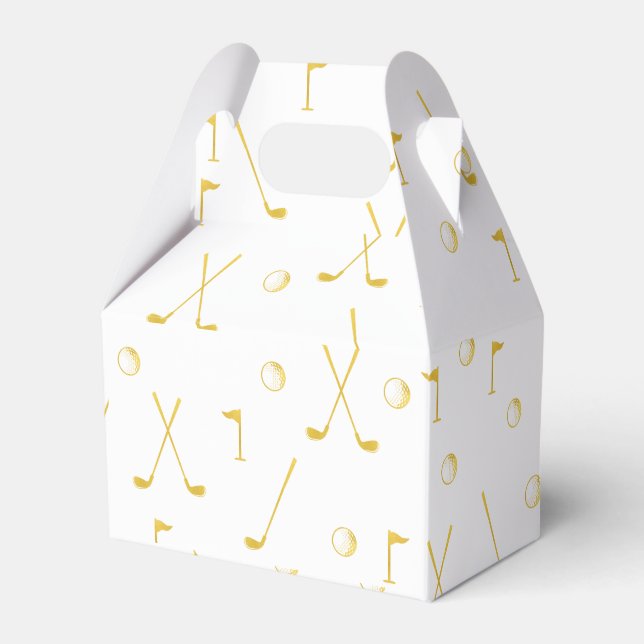 Elegant Modern Gold Golf Pattern Golfer White  Favour Box (Front Side)