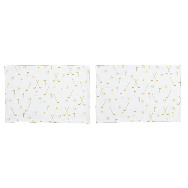 Elegant Modern Gold Golf Pattern Golfer White Pillowcase (Front-Set)