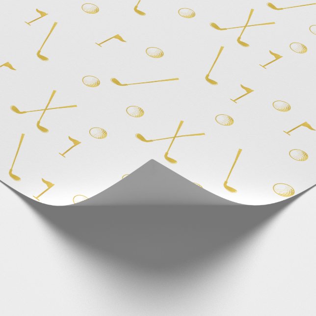 Elegant Modern Gold Golf Pattern Golfer White Wrapping Paper (Corner)