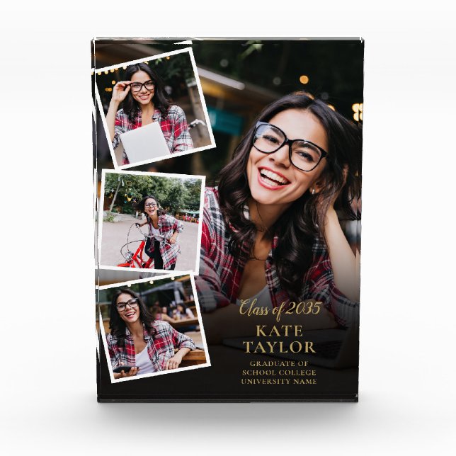 Elegant Modern Gold Graduation 4 Photo Block (Front)