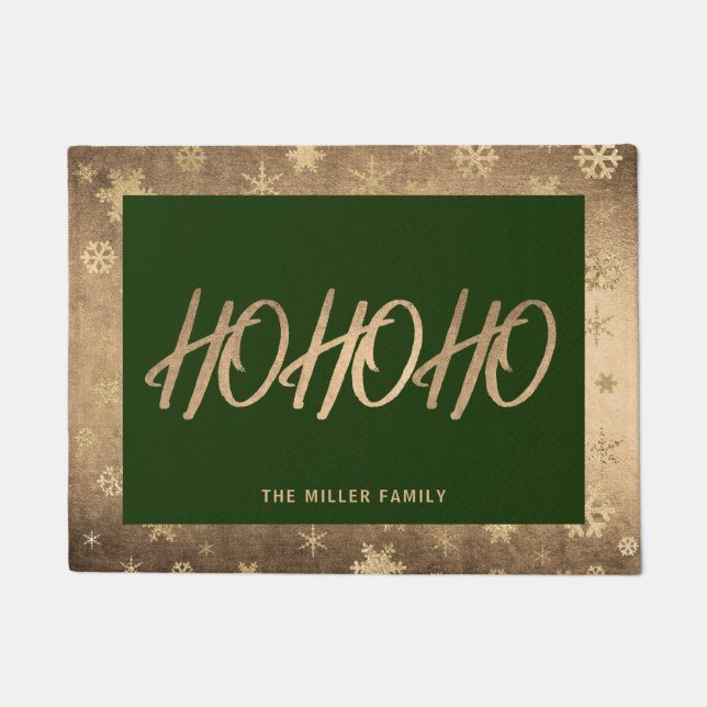 Elegant Modern Gold & Green Ho Ho Ho Christmas Doormat (Front)