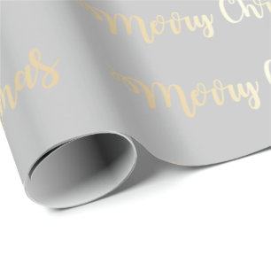 Elegant Modern Gold & Grey Merry Christmas Pattern Wrapping Paper