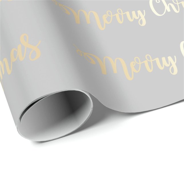 Elegant Modern Gold & Grey Merry Christmas Pattern Wrapping Paper (Roll Corner)