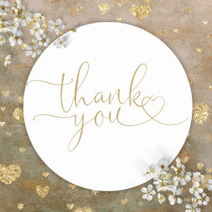 Elegant Modern Gold Heart Script Thank You Classic Round Sticker