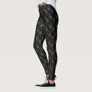 Elegant Modern Gold Hearts and Keys Pattern   Leggings