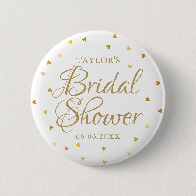 Elegant Modern Gold Hearts Bridal Shower 6 Cm Round Badge (Front)