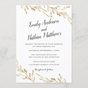 Elegant Modern Gold Leaf Wedding Invitation