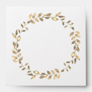 Elegant Modern Gold Leaf Wreath White Wedding Envelope