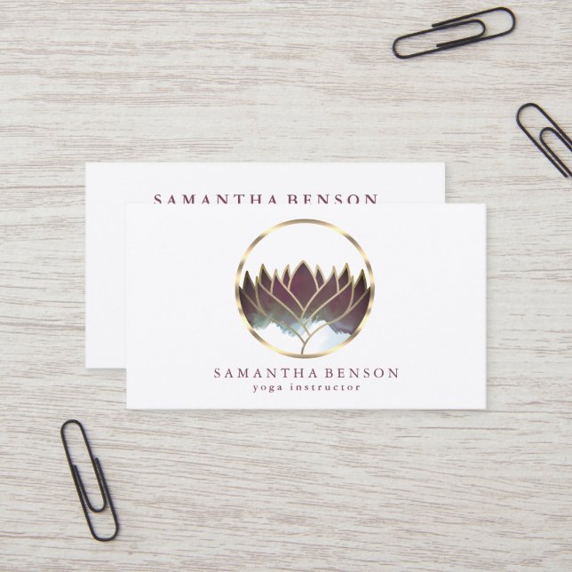 Elegant Modern Gold Lotus Logo Stylish Copper  Business Card (Front/Back In Situ)